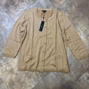 talbots shimmery gold 3/4 sleeve cardigan new with tags size medium